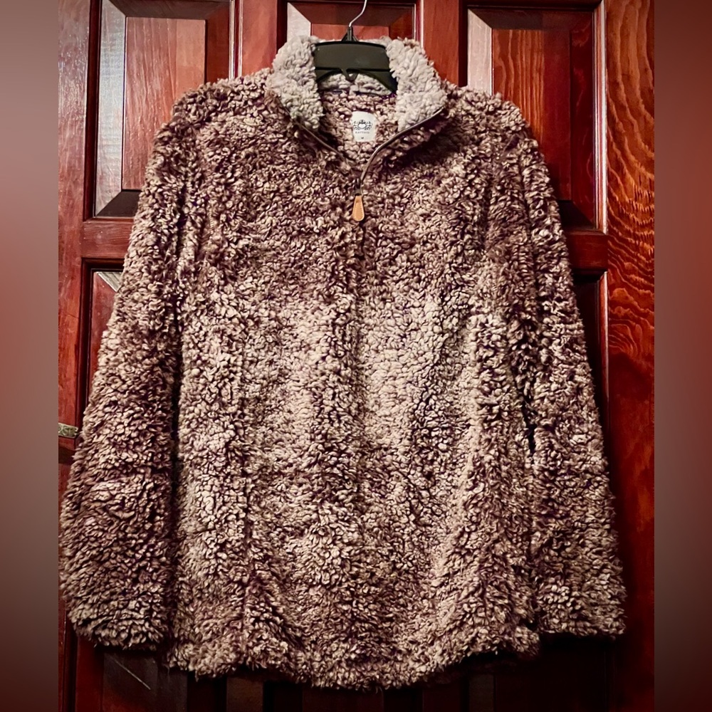 NEW MOCHA chocolate brown SHERPA PULLOVER Jacket size M
